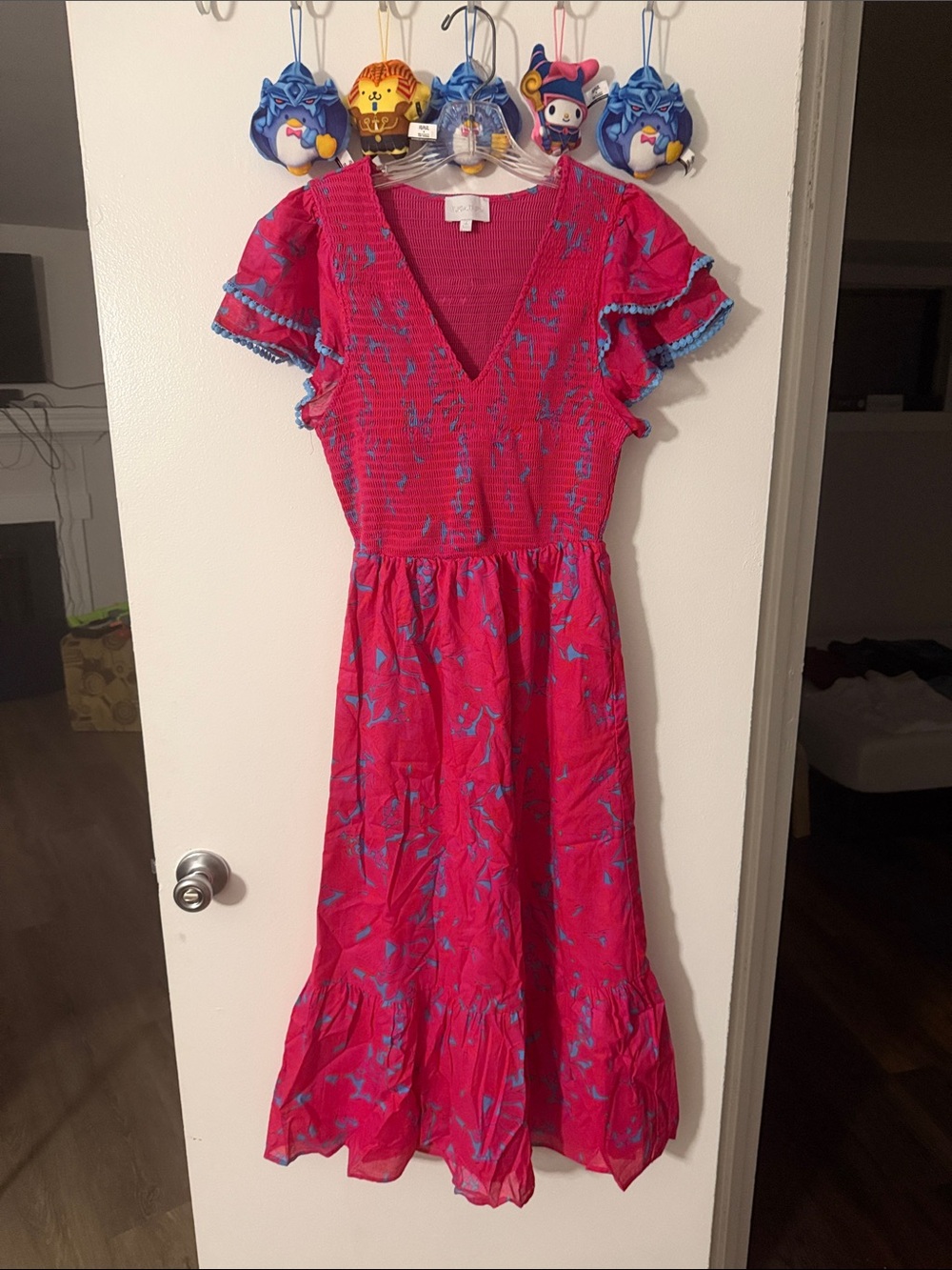 Sugar Bright Pink Maxi Dress with Blue Floral Accents